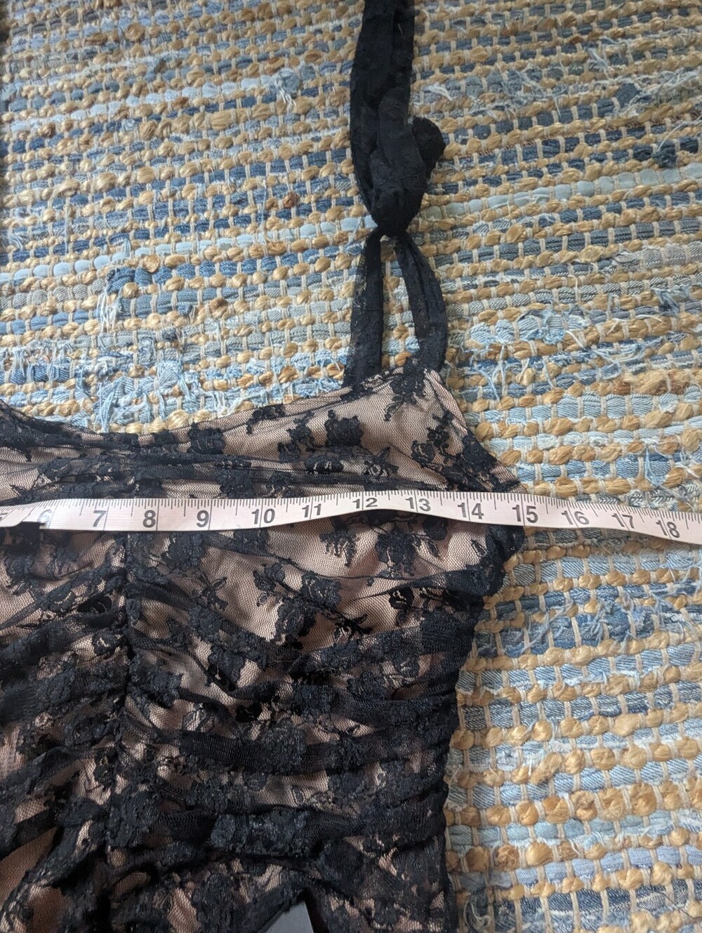 NWT Lulus Black Nude Lace Ruched Mesh Mini Dress M Sheer Goth Coquette 90s Vamp - Picture 6 of 11